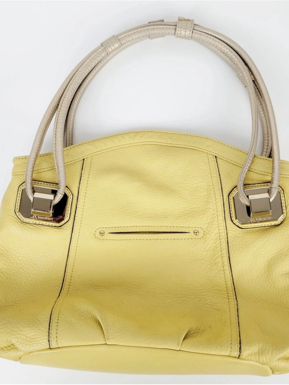 b. makowsky Yellow Leather Shoulder Tote with Cream Handles
